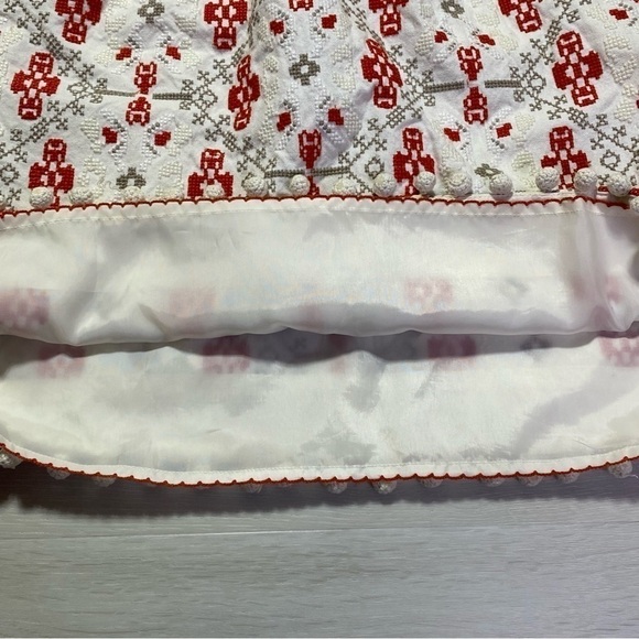 Maeve Anthropologie Cross Stitch Pom Pom Blommel Skirt, Ivory/Gray/Red, Sz 4 - Picture 9 of 13